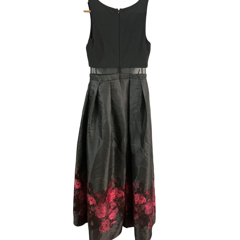 Betsy & Adam Womens Black Red Floral Mesh Waist Pleated Midi Formal Dress Size 8 - Picture 4 of 10